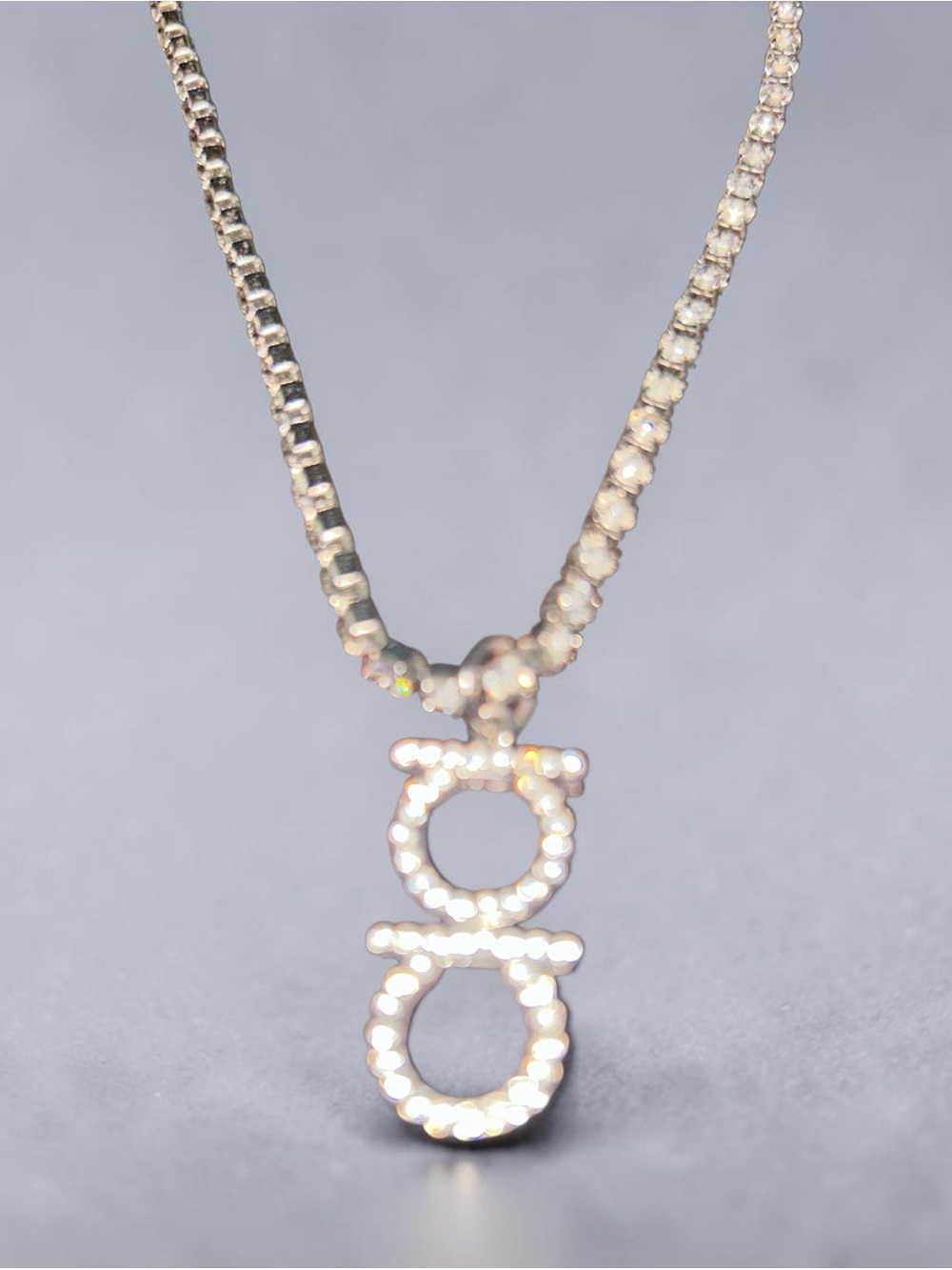 Salvatore Ferragamo Silver Crystal Double-Ring Pendant Necklace - - Picture 2 of 5